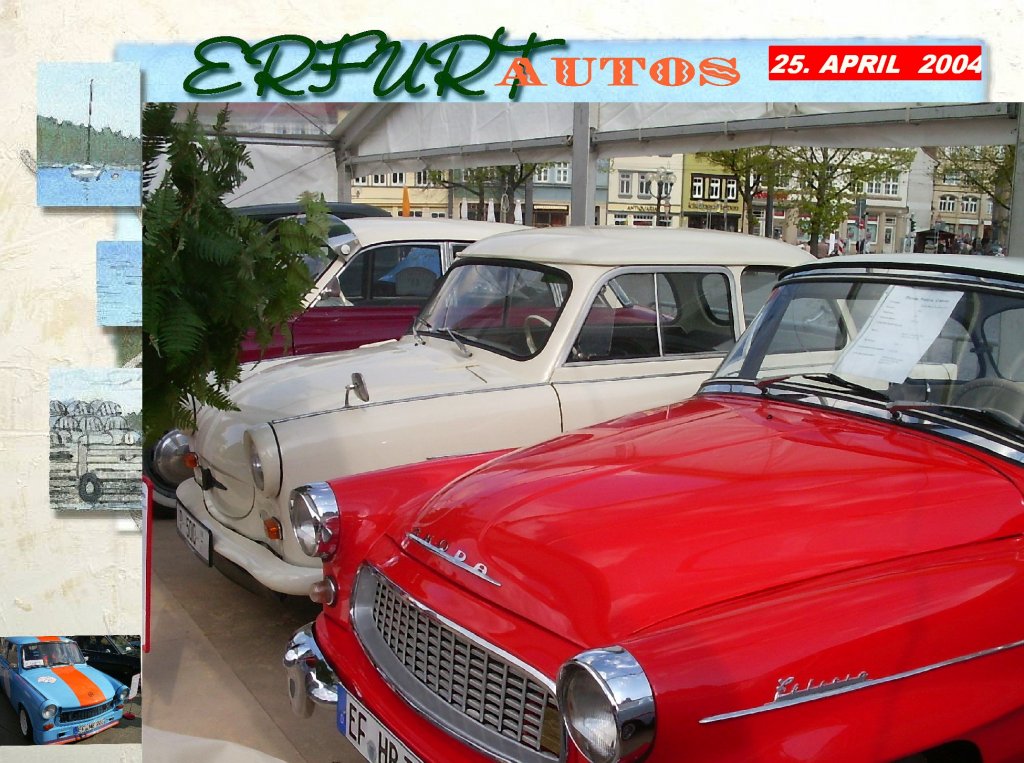 Alte Autos in Erfurt 2004, Trabi (vorn Skoda)