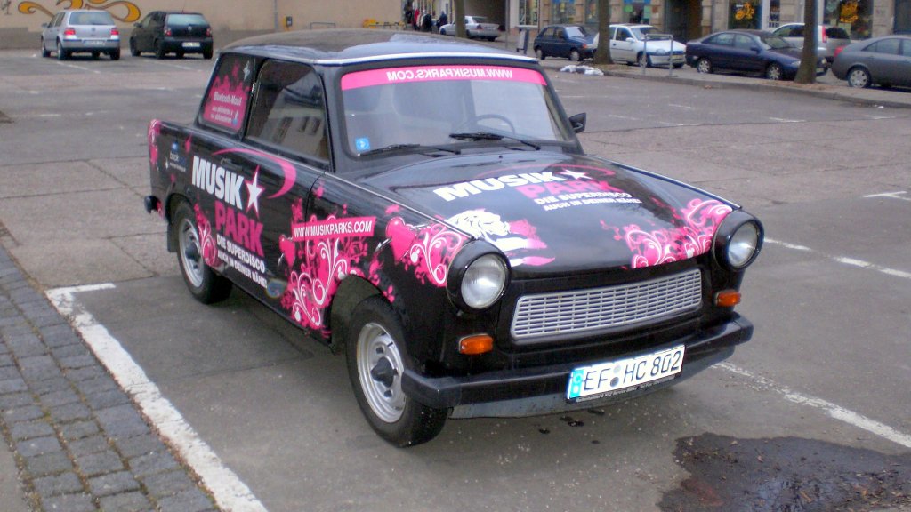 Trabi mit Werbung in Erfurt, 2010